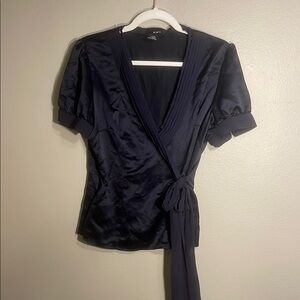 Black Satin Wrap Blouse